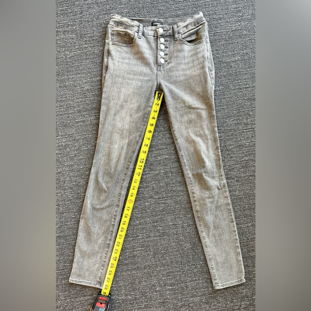 EXPRESS Mid Rise Medium Wash FlexX Gray Button Fly Skinny Jeans - Small Long - Picture 4 of 7